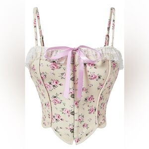 Amazon Floral Lace Trim Corset - Cream and Pink